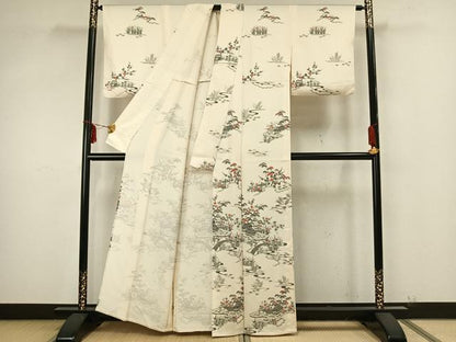 平和屋着物▽訪問着 単衣 風景草花文 正絹 逸品 AAAZ9235fy
