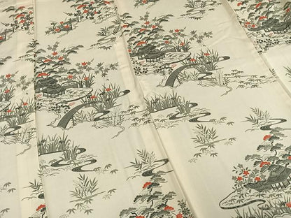 平和屋着物▽訪問着 単衣 風景草花文 正絹 逸品 AAAZ9235fy