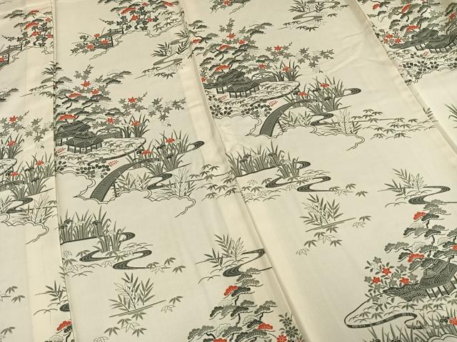 平和屋着物▽訪問着 単衣 風景草花文 正絹 逸品 AAAZ9235fy