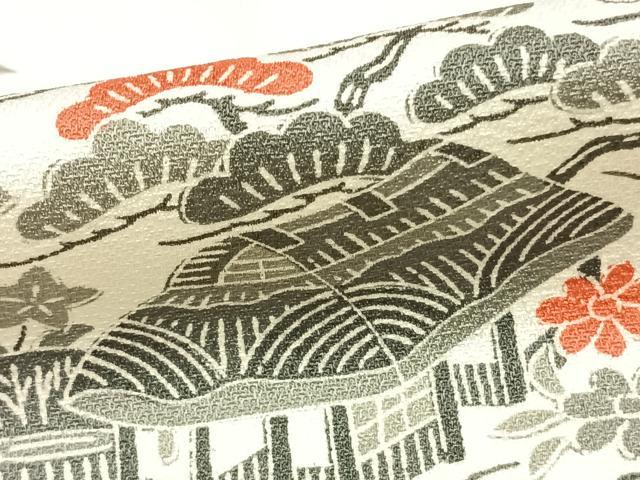 平和屋着物▽訪問着 単衣 風景草花文 正絹 逸品 AAAZ9235fy