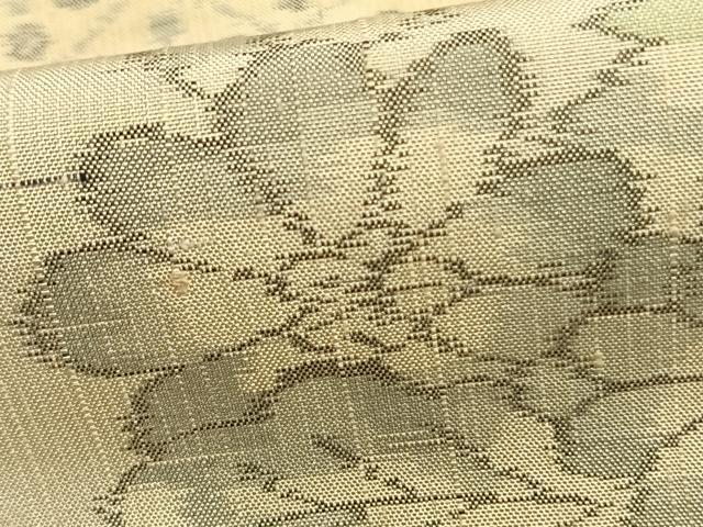 平和屋着物▽上質な紬　単衣　草花文　正絹　逸品　AAAZ9237fy