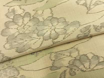 平和屋着物▽上質な紬　単衣　草花文　正絹　逸品　AAAZ9237fy