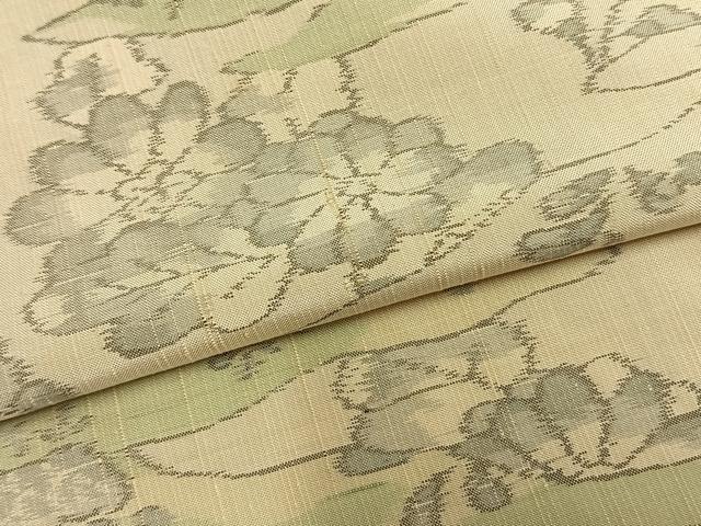 平和屋着物▽上質な紬　単衣　草花文　正絹　逸品　AAAZ9237fy