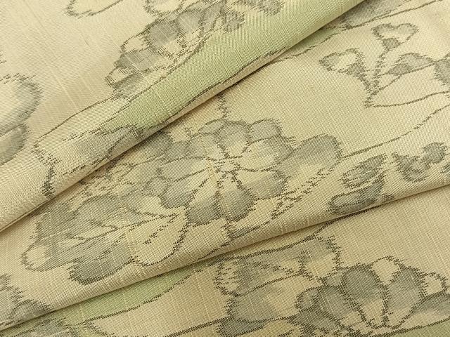 平和屋着物▽上質な紬　単衣　草花文　正絹　逸品　AAAZ9237fy
