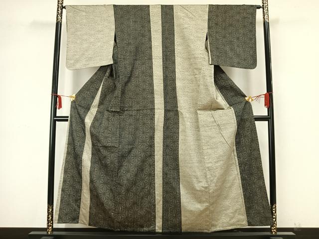 平和屋着物▽上質な紬 単衣 麻の葉文様 正絹 逸品 未使用 AAAZ9238fy