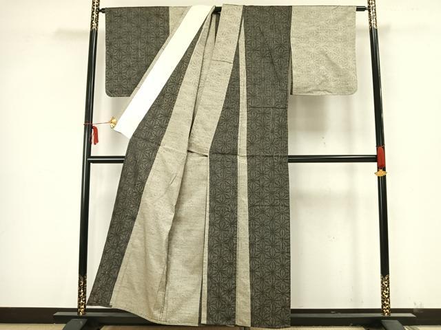 平和屋着物▽上質な紬 単衣 麻の葉文様 正絹 逸品 未使用 AAAZ9238fy