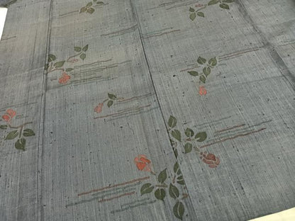 平和屋着物▽上質な紬　単衣　枝花文　正絹　逸品　AAAZ9239fy