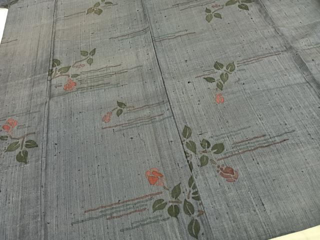 平和屋着物▽上質な紬　単衣　枝花文　正絹　逸品　AAAZ9239fy