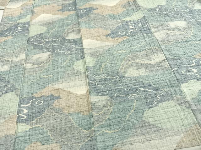 平和屋着物▽上質な紬 単衣 切嵌風景文 正絹 逸品 AAAZ9240fy