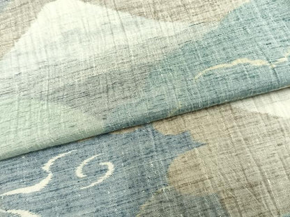 平和屋着物▽上質な紬 単衣 切嵌風景文 正絹 逸品 AAAZ9240fy