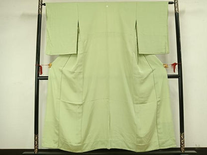 平和屋着物▽上質な色無地 単衣 若菜色 正絹 逸品 AAAZ9241fy