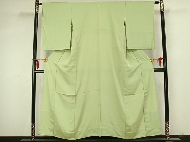 平和屋着物▽上質な色無地 単衣 若菜色 正絹 逸品 AAAZ9241fy