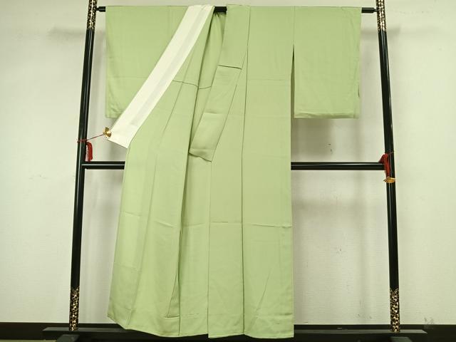 平和屋着物▽上質な色無地 単衣 若菜色 正絹 逸品 AAAZ9241fy