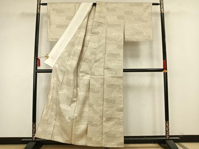 平和屋着物▽お召　単衣　幾何学文様　正絹　逸品　AAAZ9245fy