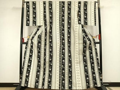 平和屋着物▽上質な紬 単衣 草花間道 正絹 逸品 AAAZ9248fy