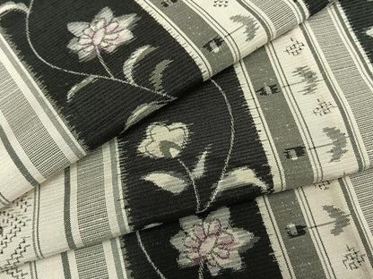 平和屋着物▽上質な紬 単衣 草花間道 正絹 逸品 AAAZ9248fy