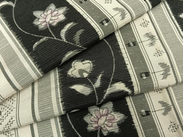 平和屋着物▽上質な紬 単衣 草花間道 正絹 逸品 AAAZ9248fy