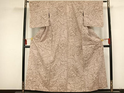 平和屋着物▽上質な紬 単衣 草花文 正絹 逸品 AAAZ9250fy