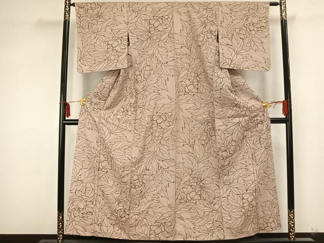平和屋着物▽上質な紬 単衣 草花文 正絹 逸品 AAAZ9250fy