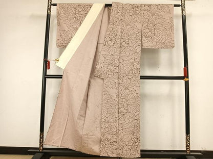 平和屋着物▽上質な紬 単衣 草花文 正絹 逸品 AAAZ9250fy
