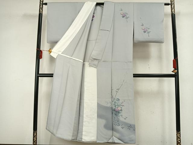 平和屋着物▽訪問着 単衣 草花文 正絹 逸品 AAAZ9253fy