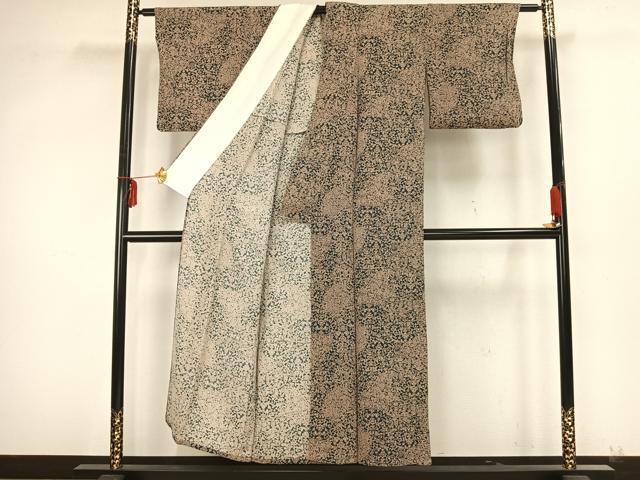 平和屋着物▽上質な小紋　単衣　花唐草文　鬼しぼ縮緬　正絹　逸品　未使用　AAAZ9254fy