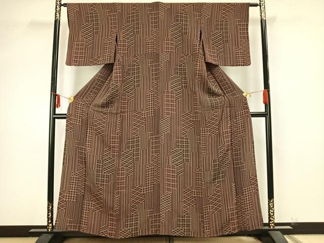 平和屋着物▽上質な小紋 単衣 色紙重ね文 正絹 逸品 AAAZ9257fy