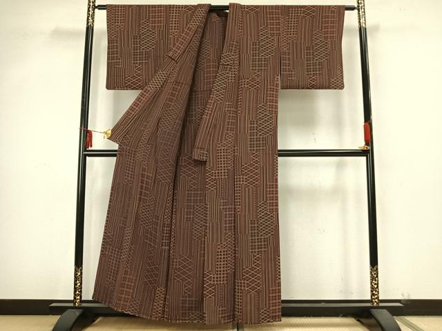 平和屋着物▽上質な小紋 単衣 色紙重ね文 正絹 逸品 AAAZ9257fy