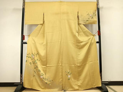 平和屋着物▽訪問着 単衣 枝花文 銀彩 正絹 逸品 AAAZ9260fy