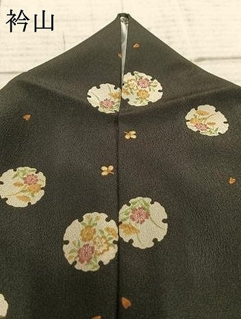 平和屋着物▽小紋 単衣 雪輪花文 黒地 洗える着物 AAAZ9262fy