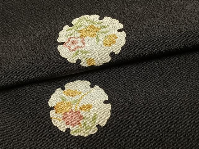 平和屋着物▽小紋 単衣 雪輪花文 黒地 洗える着物 AAAZ9262fy