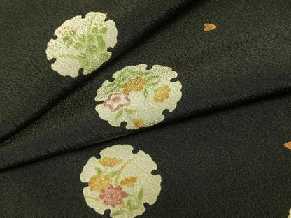 平和屋着物▽小紋 単衣 雪輪花文 黒地 洗える着物 AAAZ9262fy