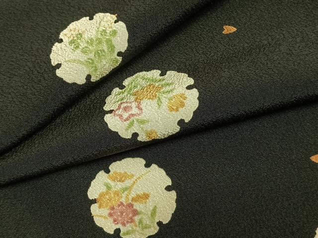 平和屋着物▽小紋 単衣 雪輪花文 黒地 洗える着物 AAAZ9262fy
