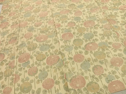 平和屋着物▽上質な紬 単衣 草花文 正絹 逸品 AAAZ9263fy