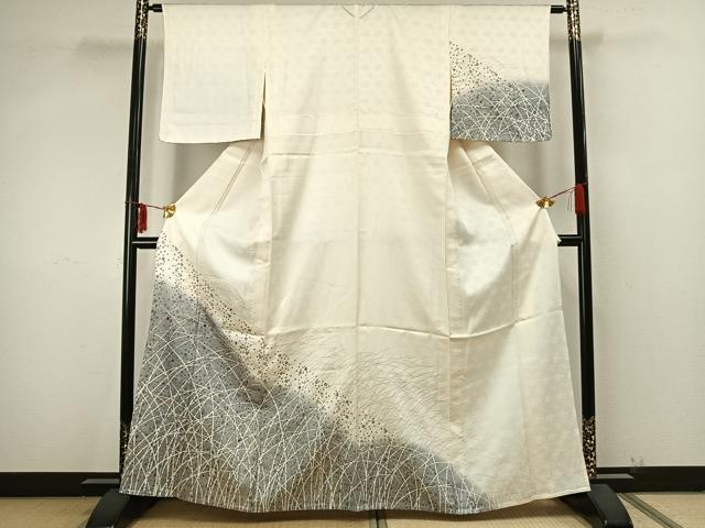 平和屋着物▽訪問着 単衣 刺繍 草花文 金彩 正絹 逸品 AAAZ9264fy