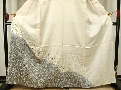 平和屋着物▽訪問着 単衣 刺繍 草花文 金彩 正絹 逸品 AAAZ9264fy