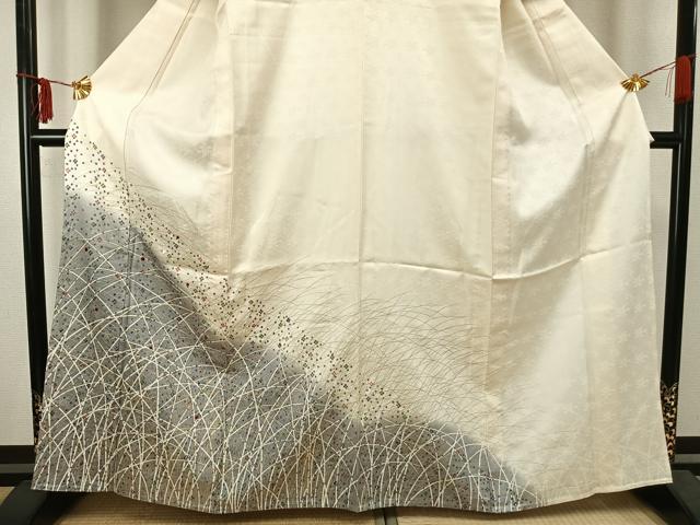 平和屋着物▽訪問着 単衣 刺繍 草花文 金彩 正絹 逸品 AAAZ9264fy