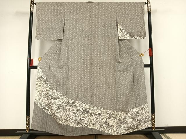 平和屋着物▽訪問着 単衣 型染め 草花文 正絹 逸品 AAAZ9265fy
