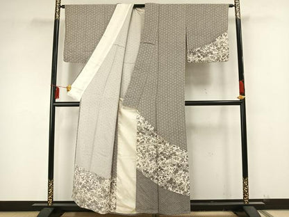 平和屋着物▽訪問着 単衣 型染め 草花文 正絹 逸品 AAAZ9265fy