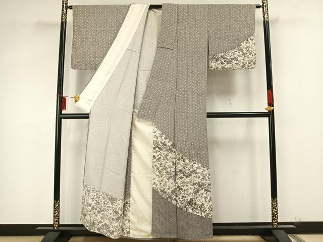 平和屋着物▽訪問着 単衣 型染め 草花文 正絹 逸品 AAAZ9265fy