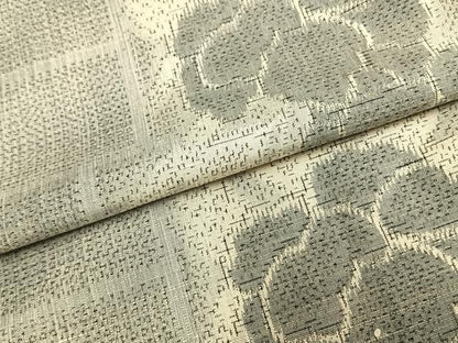 平和屋着物▽上質な紬　単衣　色紙草花文　正絹　逸品　AAAZ9268fy
