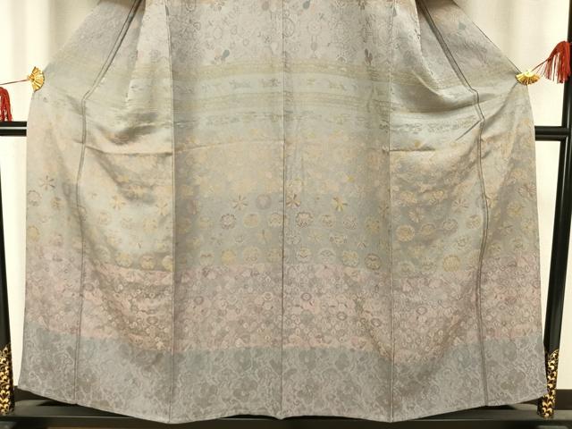 平和屋着物▽訪問着 単衣 天目織 横段花文 正絹 逸品 AAAZ9269fy