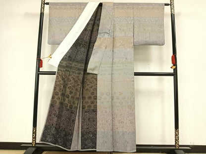 平和屋着物▽訪問着 単衣 天目織 横段花文 正絹 逸品 AAAZ9269fy
