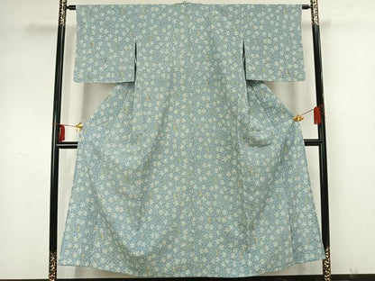 平和屋着物▽本塩沢 単衣 葉尽くし 正絹 逸品 AAAZ9271fy