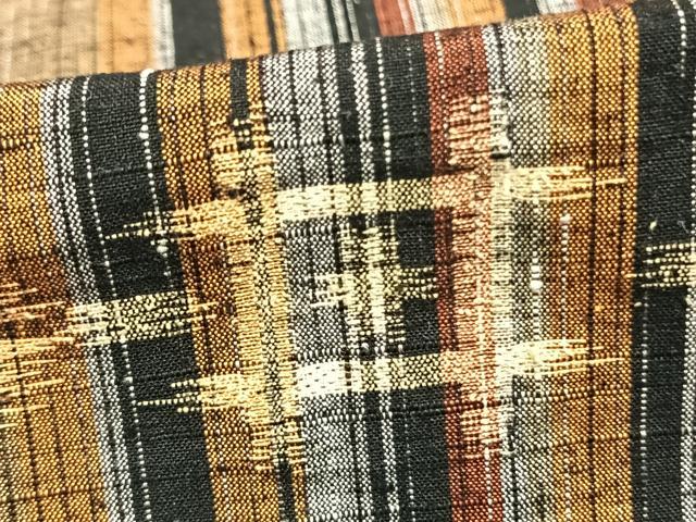 平和屋着物▽上質な紬　単衣　縞　正絹　逸品　AAAZ9274fy