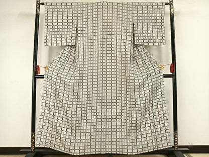 平和屋着物▽上質な小紋 単衣 格子 正絹 逸品 AAAZ9276fy