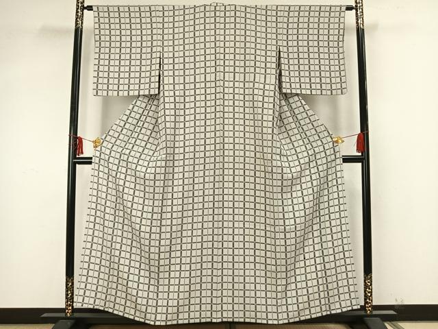 平和屋着物▽上質な小紋 単衣 格子 正絹 逸品 AAAZ9276fy