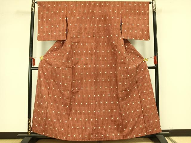 平和屋着物▽上質な紬　単衣　格子　正絹　逸品　AAAZ9277fy