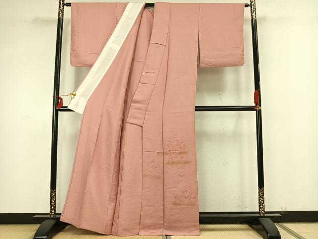 平和屋着物▽無地絵羽訪問着 単衣 総刺繍 扇面草花文 暈し染め 正絹 逸品 AAAZ9278fy