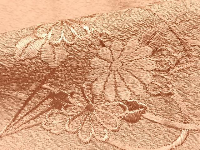 平和屋着物▽無地絵羽訪問着 単衣 総刺繍 扇面草花文 暈し染め 正絹 逸品 AAAZ9278fy